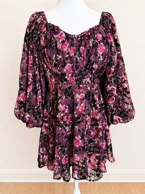 ARULA Purple Floral Romper with Pink Roses